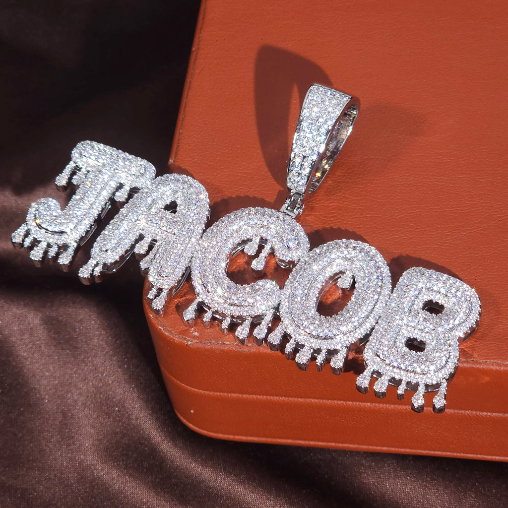 ICE CHARMI Custom Drop Water Letter Iced Out Bling CZ Stones Personalized Pendant Niche Necklace Luxury Jewelry Hiphop
