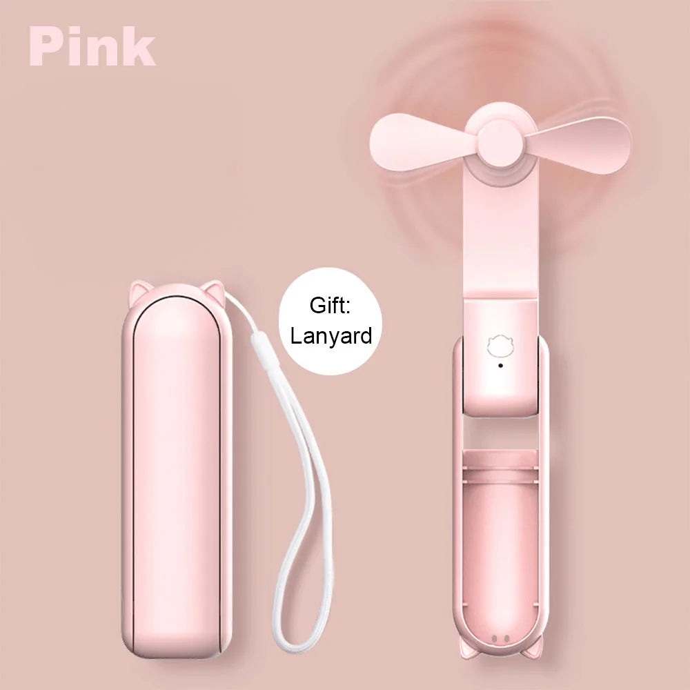 Portable Mini Fan 2000mAh USB Rechargeable 3 Speed Handheld Foldable Fan Hand Held Small Pocket Travel Fan with Handy