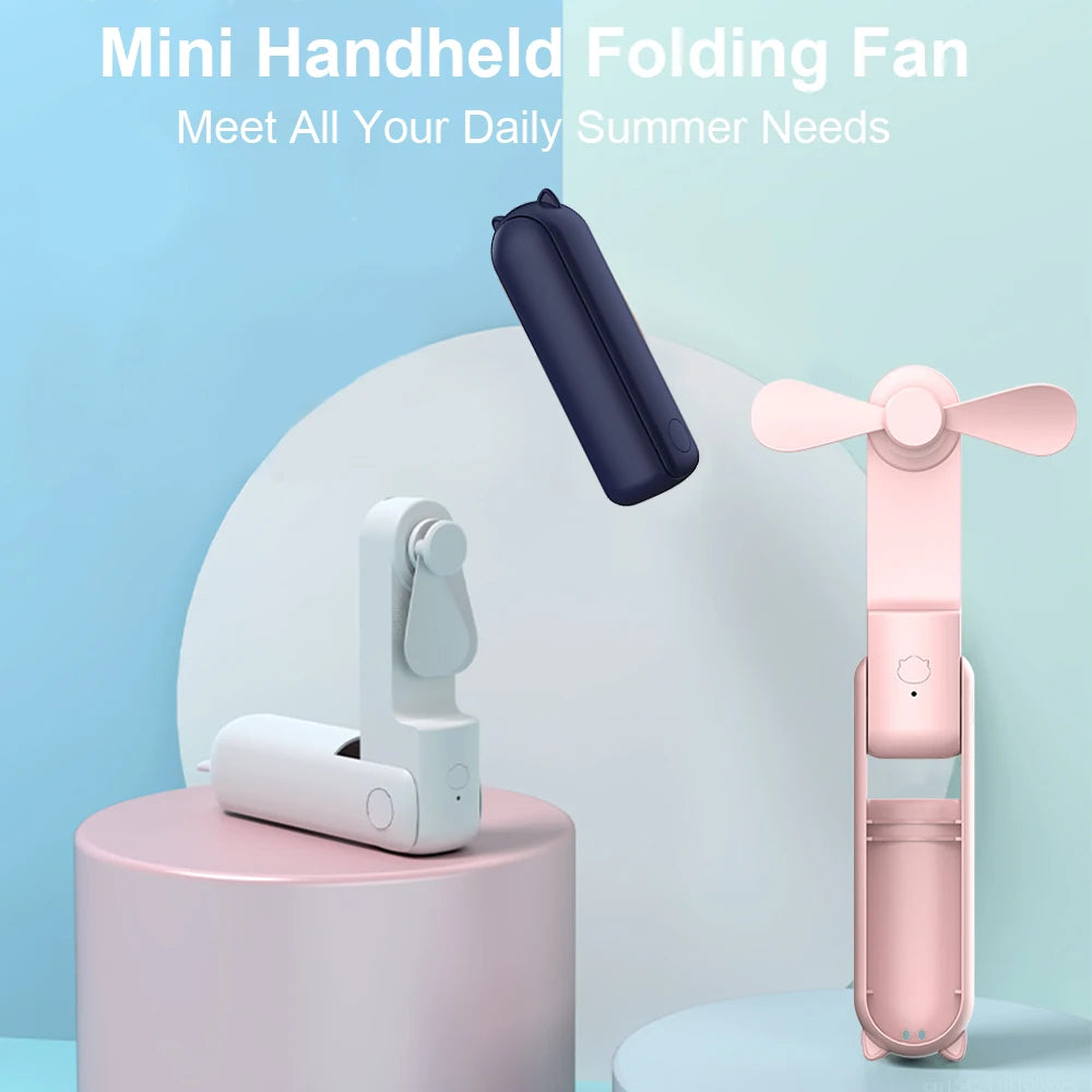 Portable Mini Fan 2000mAh USB Rechargeable 3 Speed Handheld Foldable Fan Hand Held Small Pocket Travel Fan with Handy