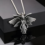 Classic Vintage Angel Wings Pendant Necklace for Men, Stainless Steel Seraph Prayer Necklace, Hip Hop Punk Jewelry