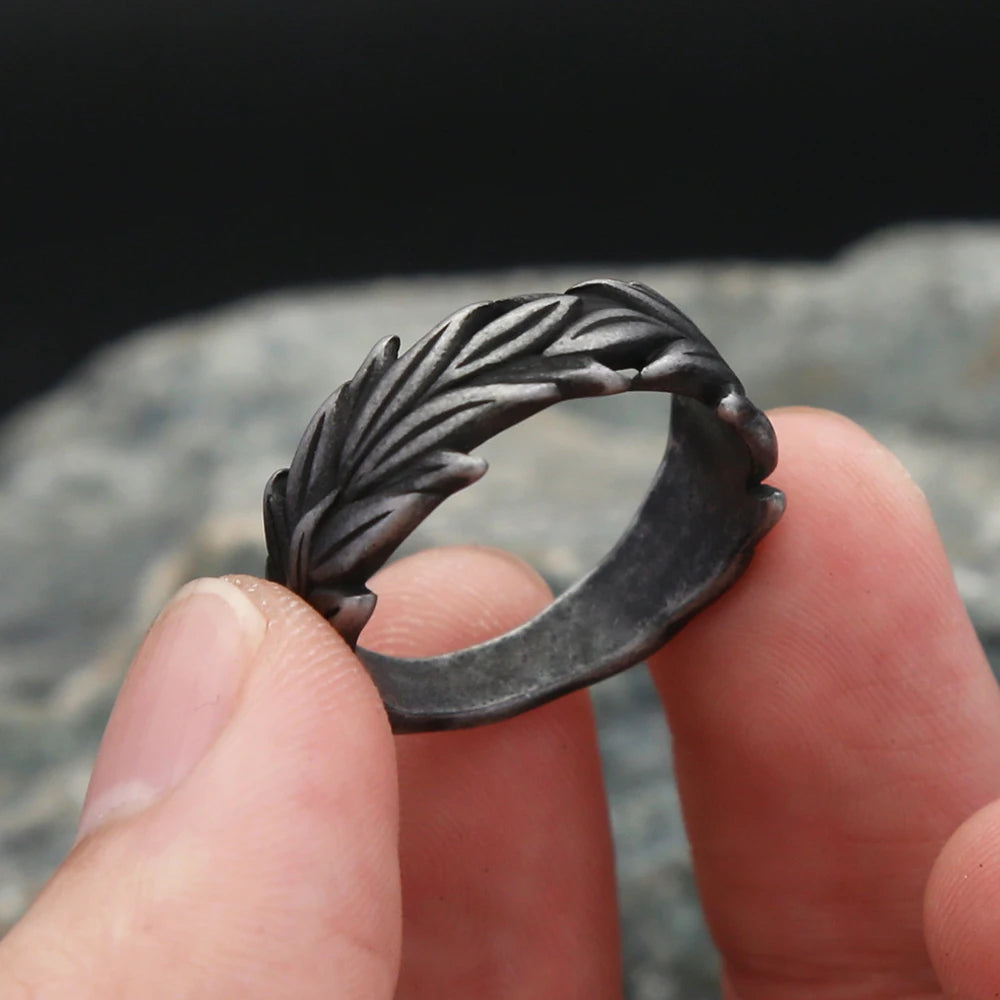 New Vintage 316L Stainless Steel Black Ears of Wheat Rings For Men Women Fashion Punk Creative Amulet Jewelry Gifts
