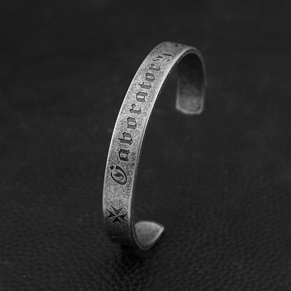 Heart Steel Bracelet Vintage Sutra Mantra Sanskrit