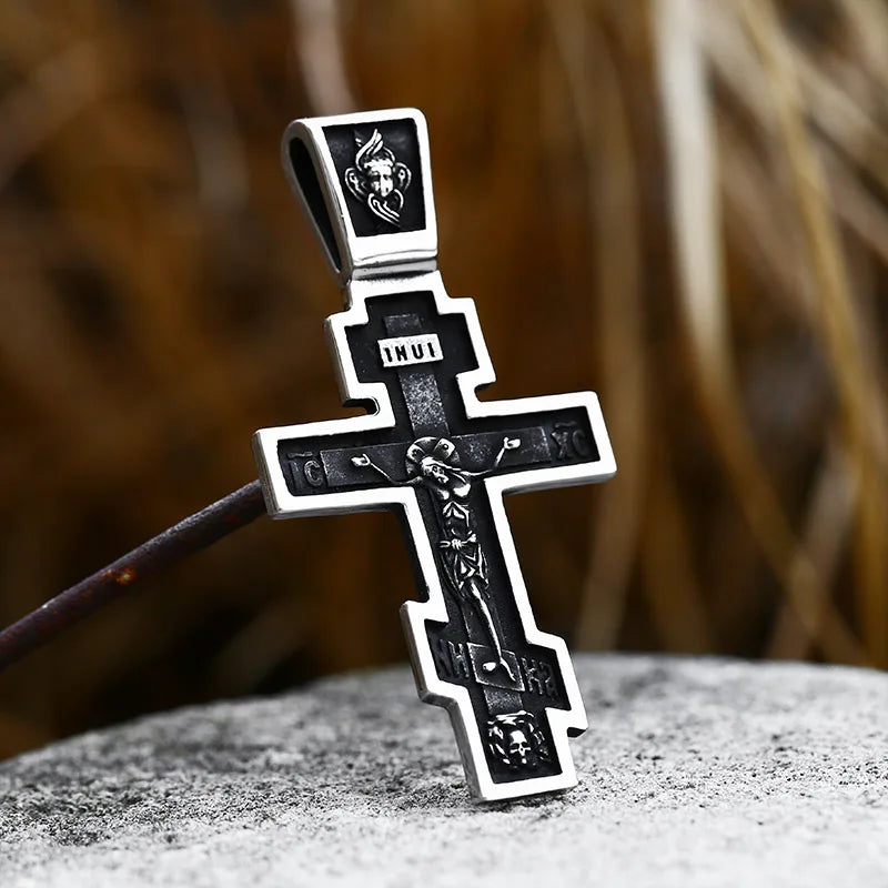 Jesus Cross Men's  Stainless Steel Crucifix Eastern Orthodox  Pendant Chain Necklace Jewelry BP8-515