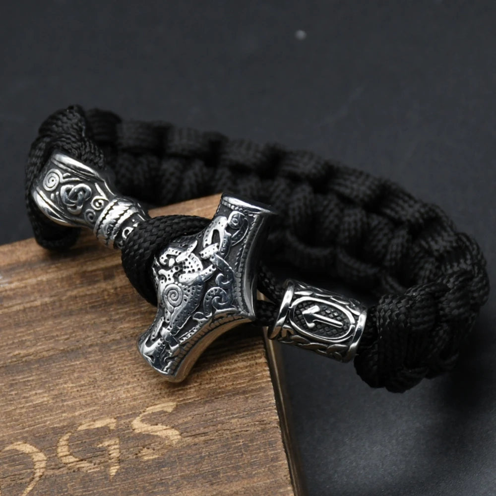 Mjölnir Thor's Hammer Norse Rune Bracelet — Stainless Steel