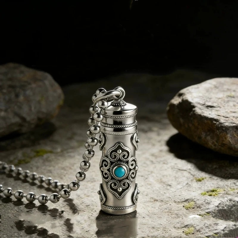 Ethnic Style Relief Vajra Pestle Necklace For Men Jewelry Blessing Gau Buddhist Scripture Box Pendant Male Choker