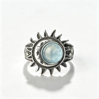Sun Star Moon Cabochon Ring — Silver-Tone Bohemian