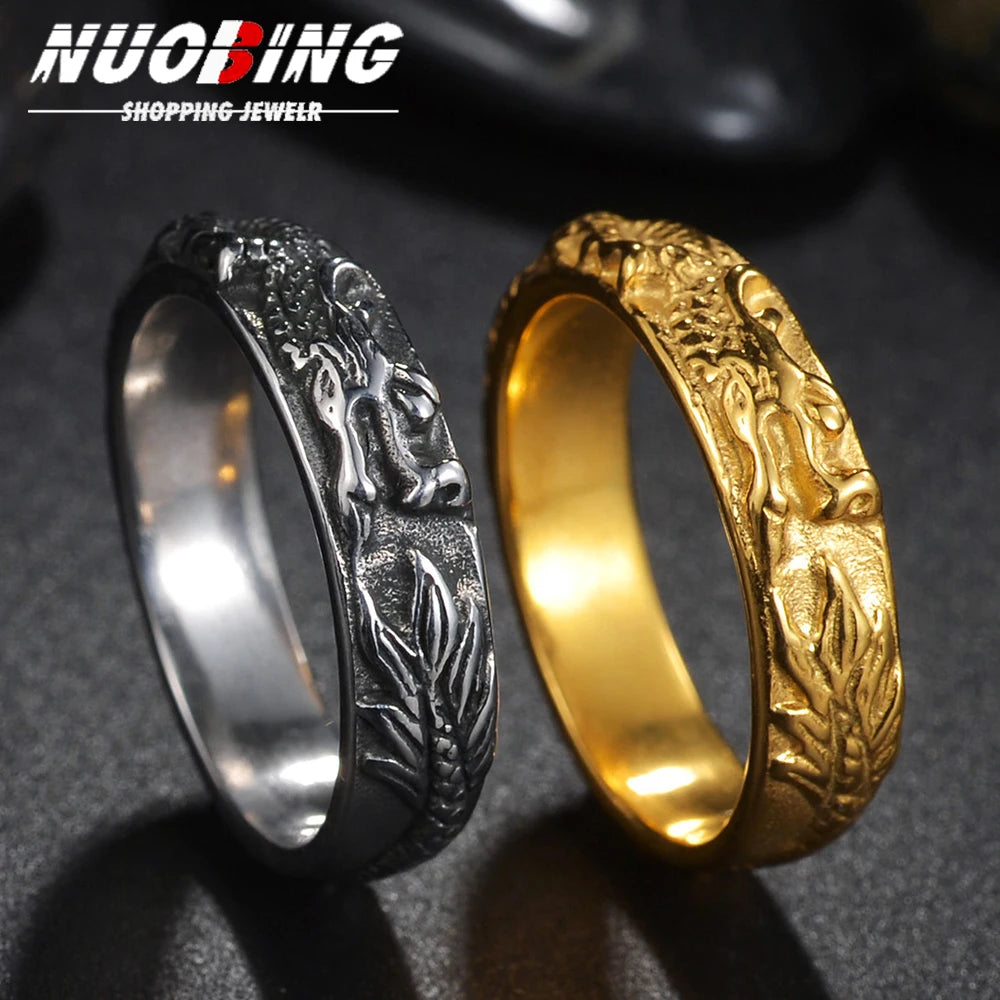 Vintage Irregular Animal Dragon Stainless Steel Women Men Rings Trendy Finger Rings Y2K Accessories Fashion Punk Jewelry