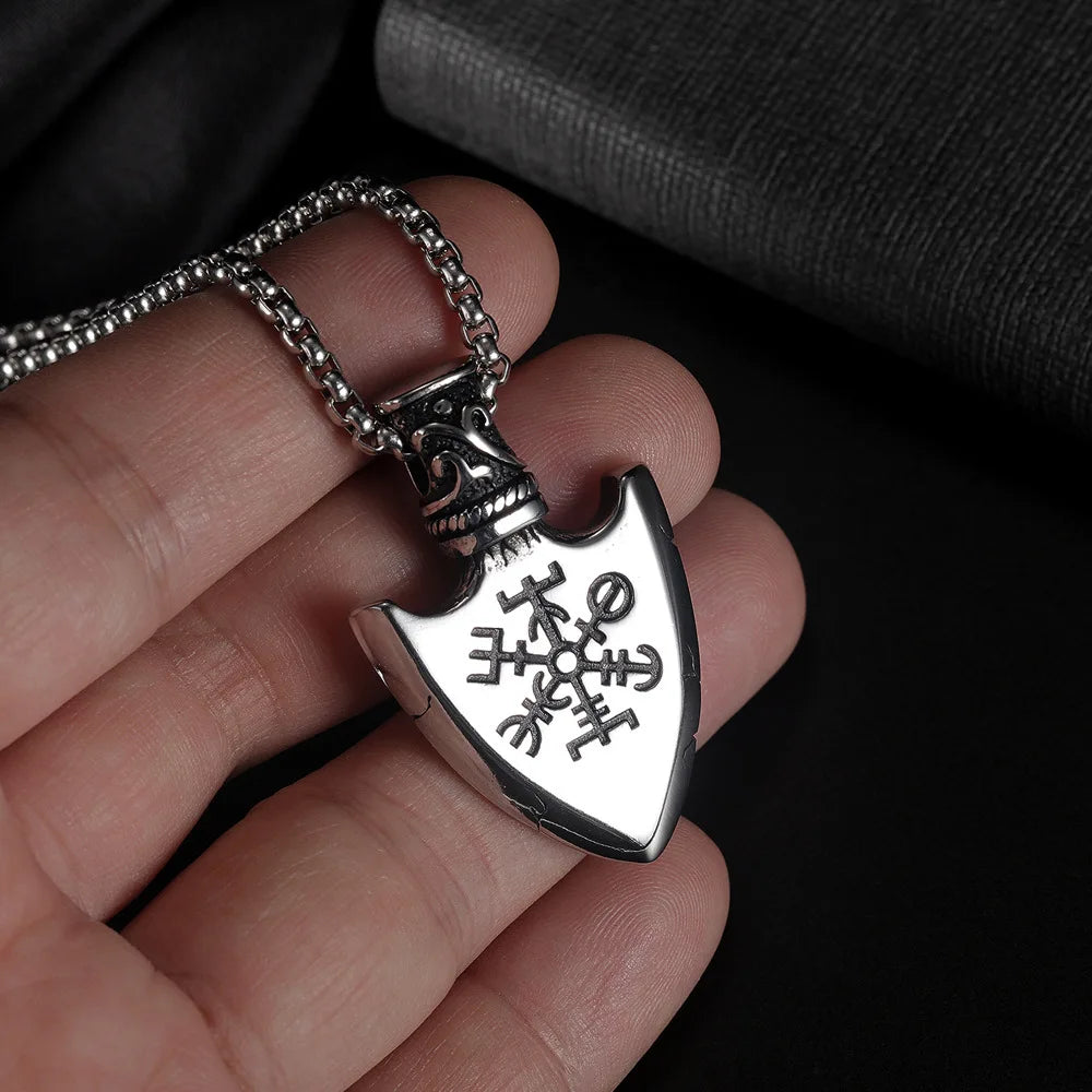 Silver Viking Shield Pendant Necklace Statement