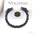 Viking Odin’s Ravens Head Bracelet Stainless Steel Twisted Open Cuff Norse Mythology Amulet Wristband for Men with wood box
