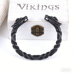 Viking Odin’s Ravens Head Bracelet Stainless Steel Twisted Open Cuff Norse Mythology Amulet Wristband for Men with wood box