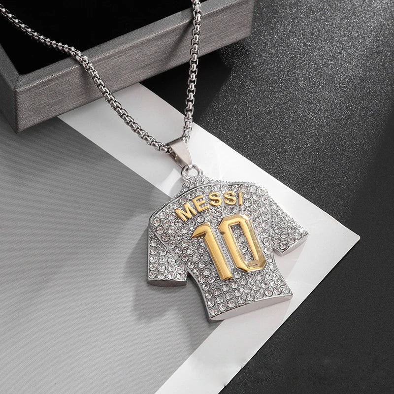 Full Zircon Pendant Necklace Hip Hop Cool Mumber 10 Super Soccer Star Fan Stainless Steel Clavicle Charming Jewelry Men