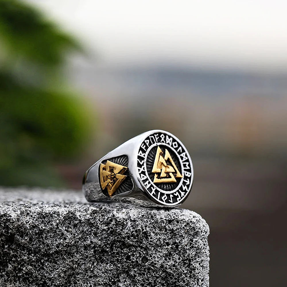 Creative Vintage Stainless Steel Viking Valknut Ring Men Boy Nordic Irish Celtics Knot Ring Biker Amulet Jewelry Gift Rings