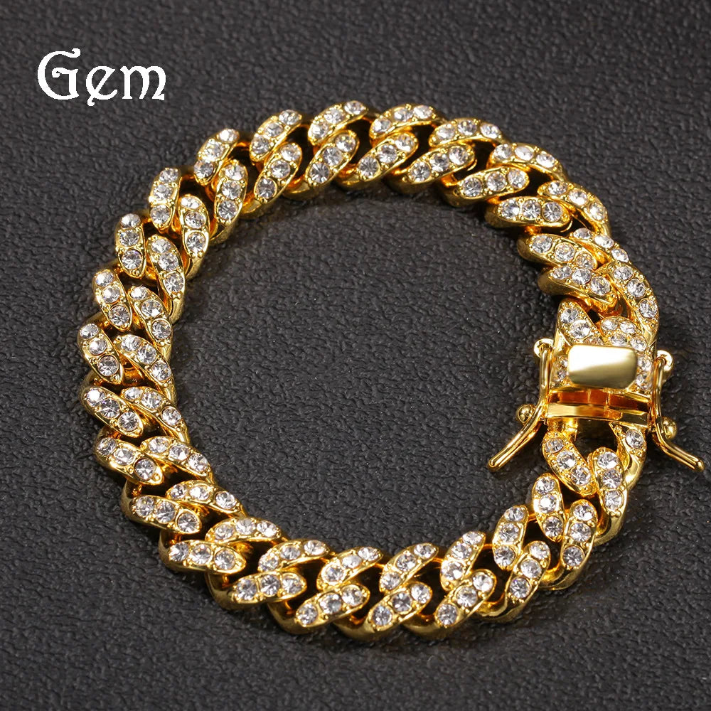 Luxury 24K 9999 Pure Gold real gold Men's Hip Hop 12mm Diamonds Cuban Bracelet