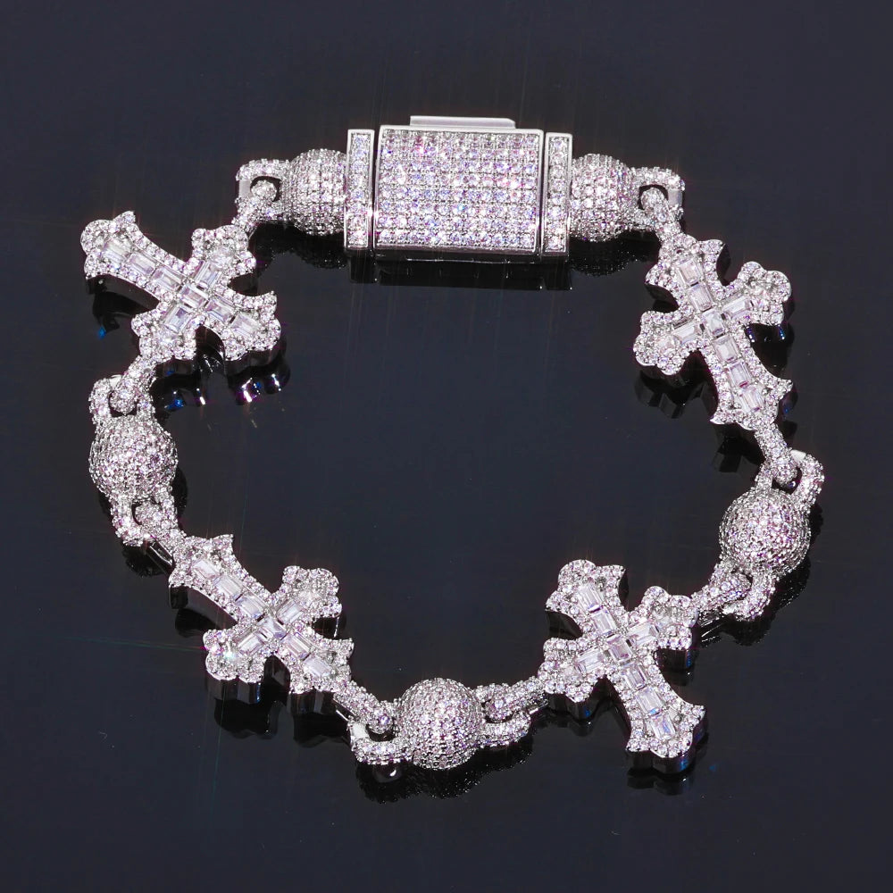 Iced Out Cross Pendant Cuban Chain Necklace 18MM