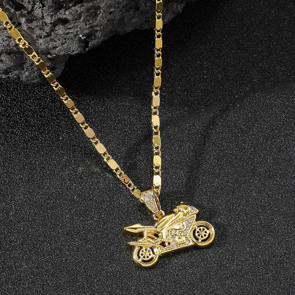 Luxury 24K 9999 Pure Gold real gold Vintage motorcycle pendant ruffian handsome men's necklace