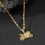 Luxury 24K 9999 Pure Gold real gold Vintage motorcycle pendant ruffian handsome men's necklace