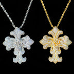 Aokaishen Iced Out Rose Flower Cross Necklace Pendant for Men Prong Setting 5A Cubic Zirconia Hip Hop Jewelry