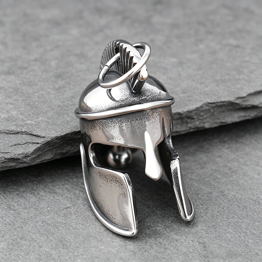 Vintage Spartan Helmet Guardian Bell Pendant Necklace Stainless Steel Unisex Punk Rock Motorcycle Talisman Jewelry Best