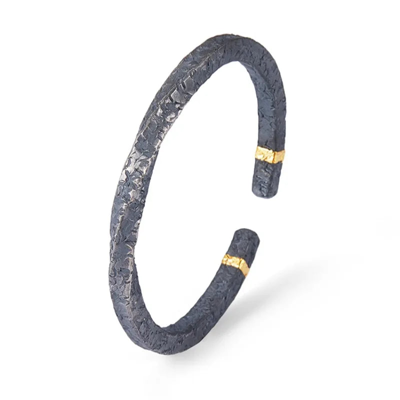 HX Mens Black Rattan Mobius Loop Bracelet Unique Vintage Style Adjustable Open Cuff Fashion Accessory