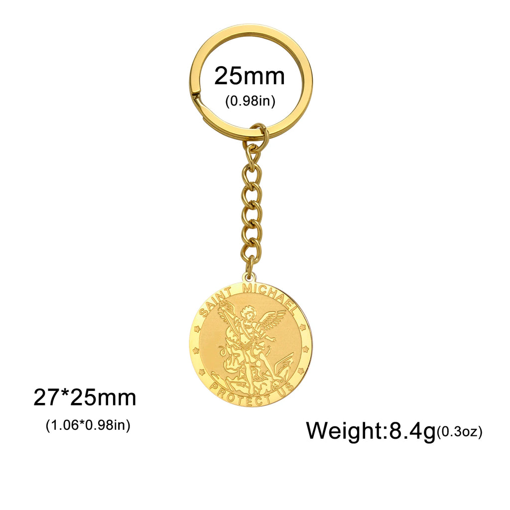 Archangel Michael Medal Keychain — Embossed Lucky Amulet