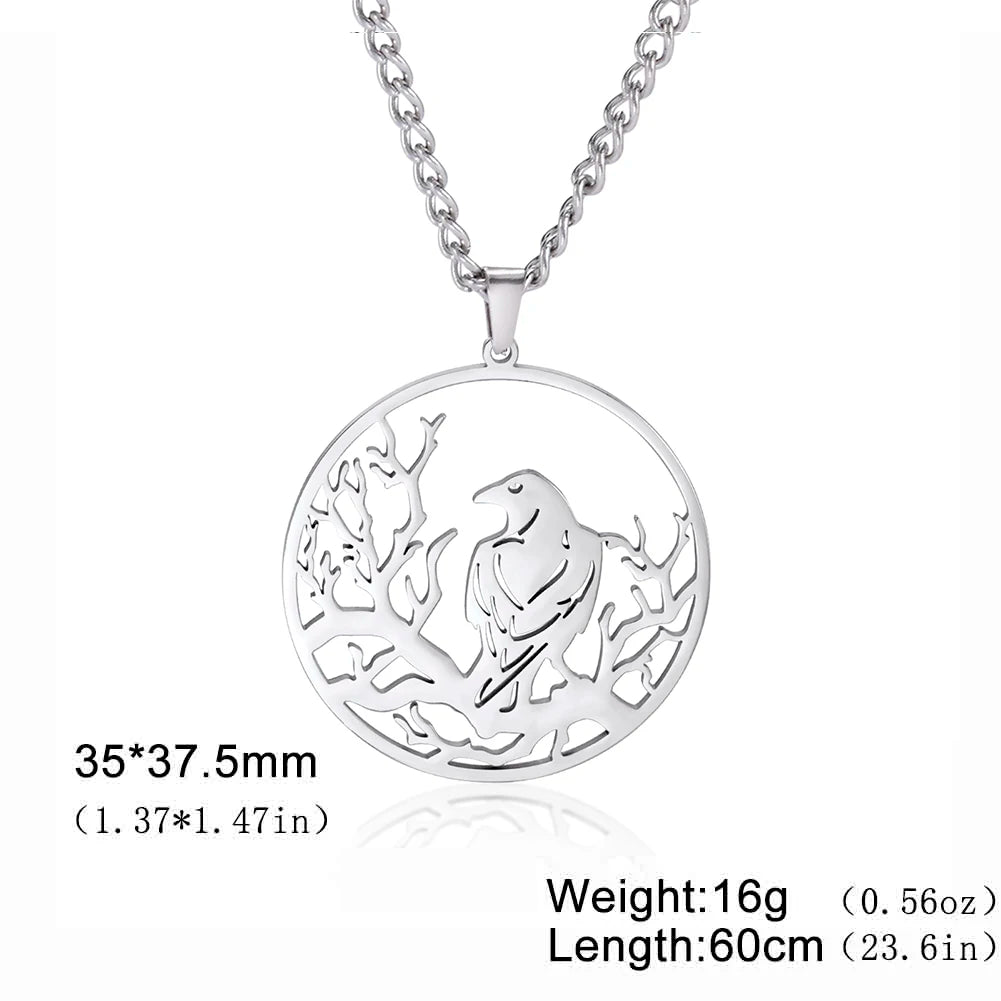 LIKGREAT Crow Raven Pendant Necklaces Norse Mythology Stainless Steel Gothic Necklace for Men Vintage Jewelry