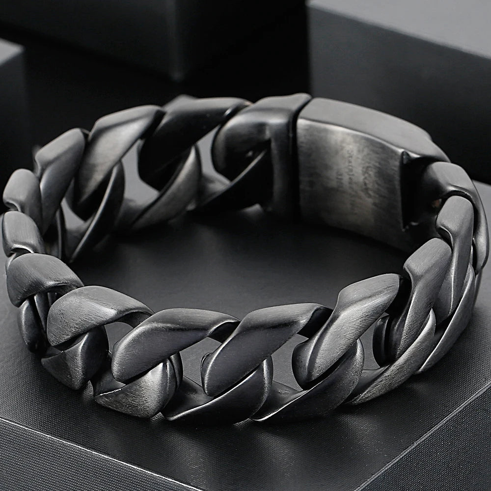 Matte Polished Gold Color Stainless Steel Men's Bracelet for Man 20MM Curb Link Chain Wrist On Hand Bands Jewelry