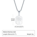 Palm Tree Square Pendant Necklace — Stainless Steel