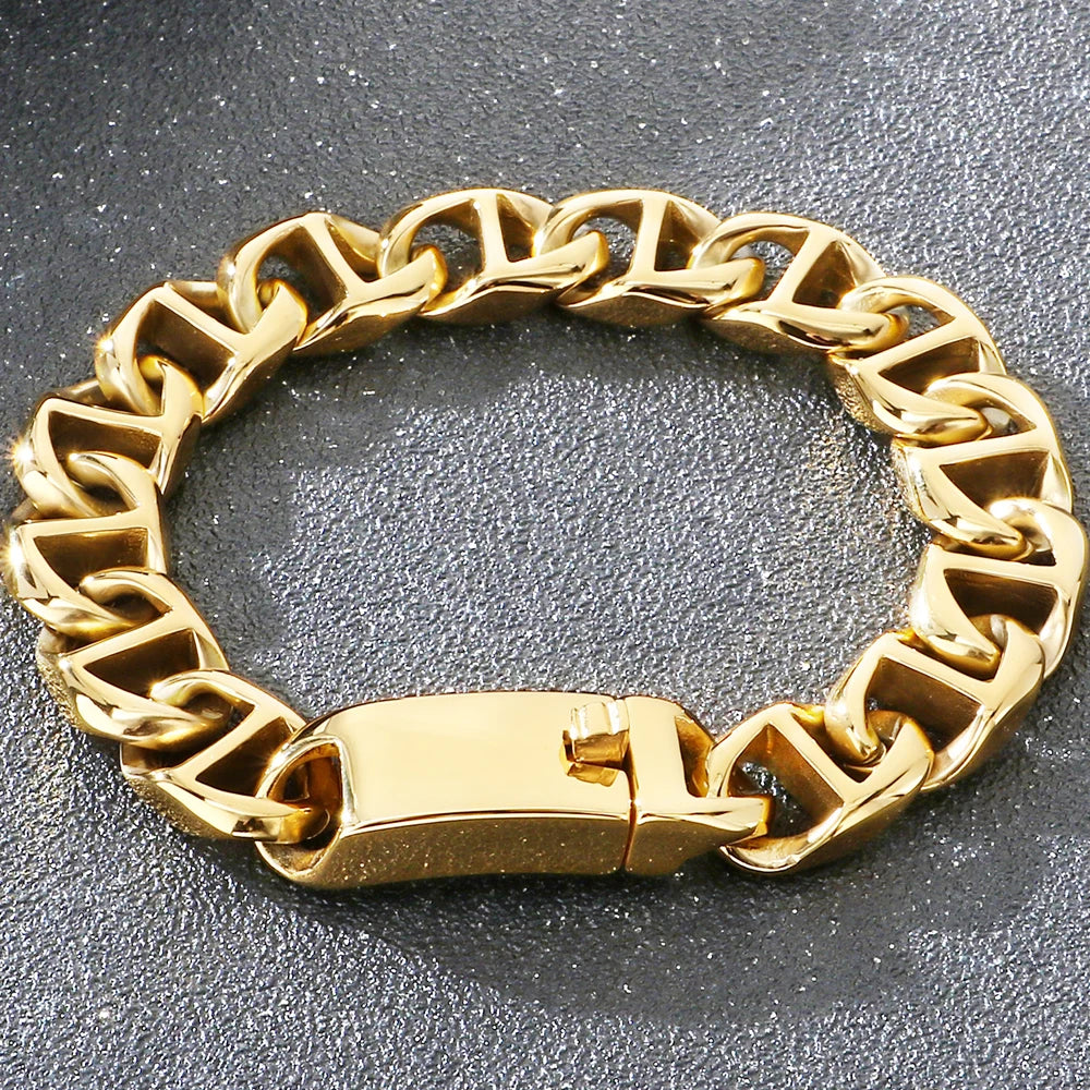 Cool Bracelet for Man 13MM Wide Men's Stainless Steel Link Chain Bracelets Biker Jewelry Hip Hop Charms for Boys