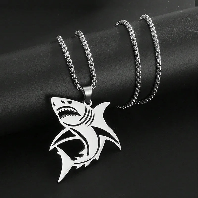 Hip Hop Silver Color Great White Shark Pendant Necklace For Men Stainless Steel Jewelry Gifts