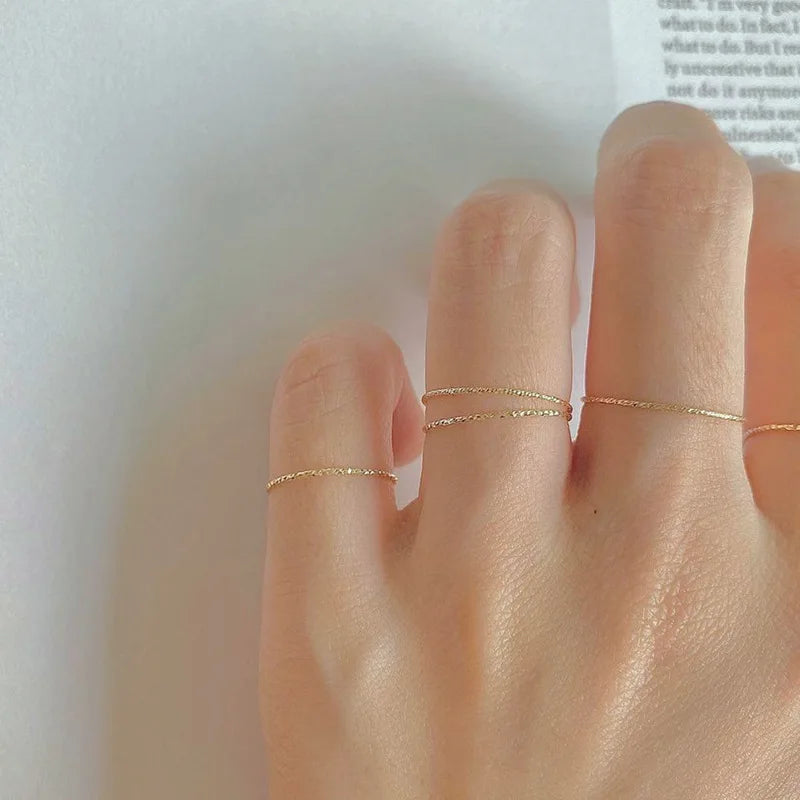 925 Sterling Silver Plated 14K Gold Minimalist Thin Ring for Women  Korean Fashionable Stacked Ring
