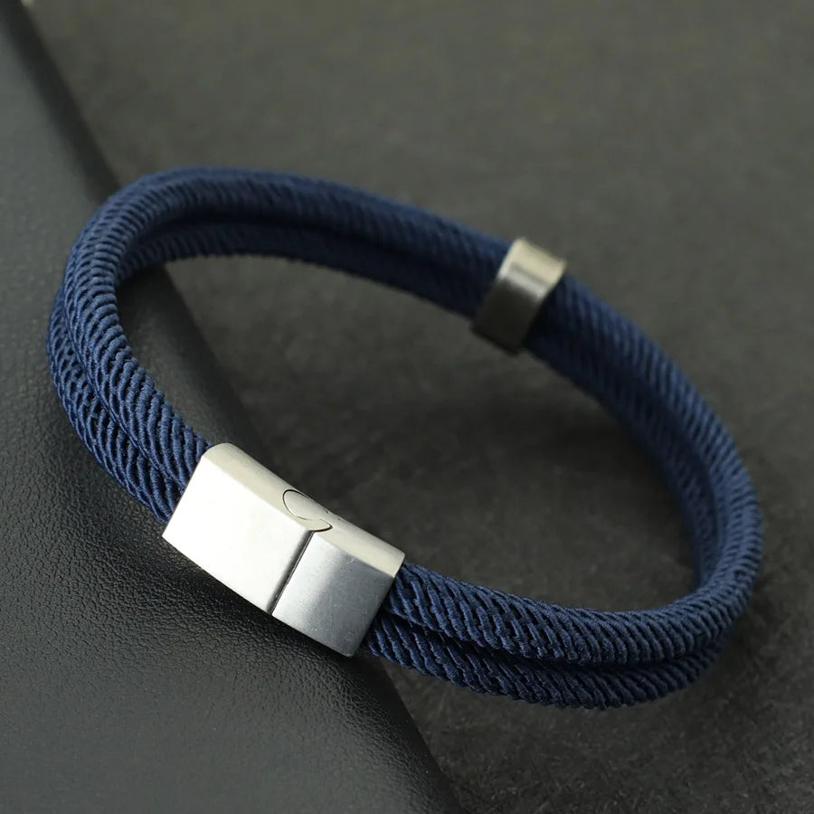 Fashion Men Bracelet Stainless Steel Magent Buckle Wrap Braclet Bangle Pulseria Hombre Beach Nautical Rope Braslet