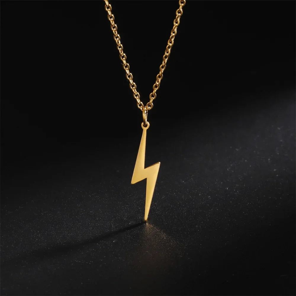 Skyrim Lightning Pendant Necklace Chain Geometric Stainless Steel Simple Necklace for Women Men Party Ornament Jewelry