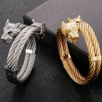 Viking Wolf Head Twisted Cable Open Cuff Bangle Bracelet For Men Stainless Steel Men's Bracelets Rock Roll Jewelry