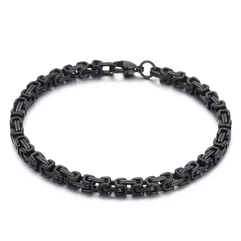 Fongten 4/5/6/8mm Byzantium Bracelet For Men Stainless Steel Box Chain Wirstband Charm Men Bangle Bracelets Jewelry