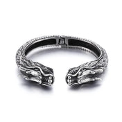 New Vintage Double Dragon Head Bracelets For Men Punk Hip Hop Biker 316L Stainless Steel Vikings Animal Bracelet Amulet