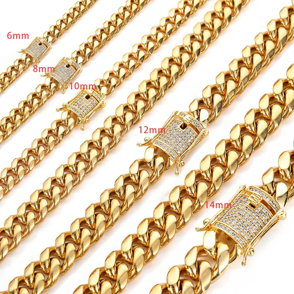 Iced Out Cuban Chain Necklace Stainless Steel 6-16MM