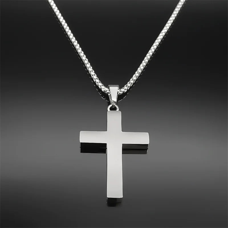 Jesus Christ Cross Pendant Necklace Box Chain — Stainless Steel