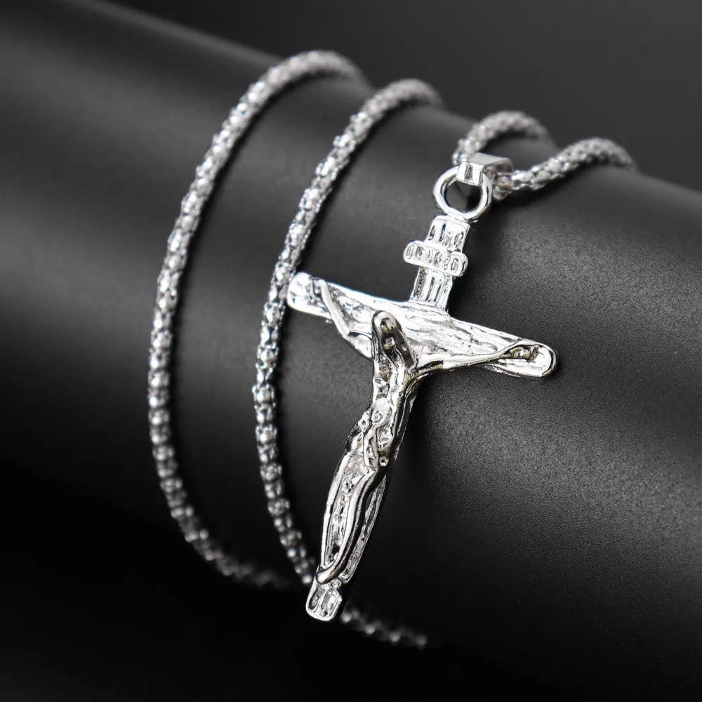New Explosive Trendy Easter Jesus Cross Men's Necklace Pendant Light Luxury Fashion Trend Niche Men's Necklace Gift