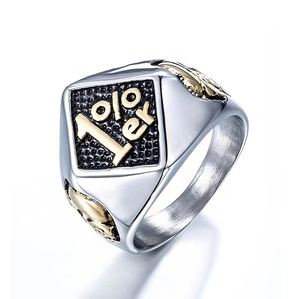 Lucky 13 & 7 Skull Biker Ring for Men — Stainless Steel
