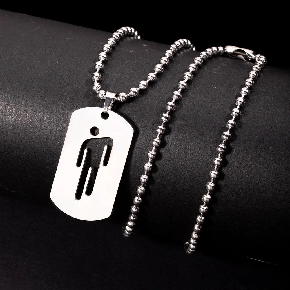 New Fashion Skew Head Tag Stainless Steel Pendant Necklaces for Men Women Wholesale Hip Hop Jewelry