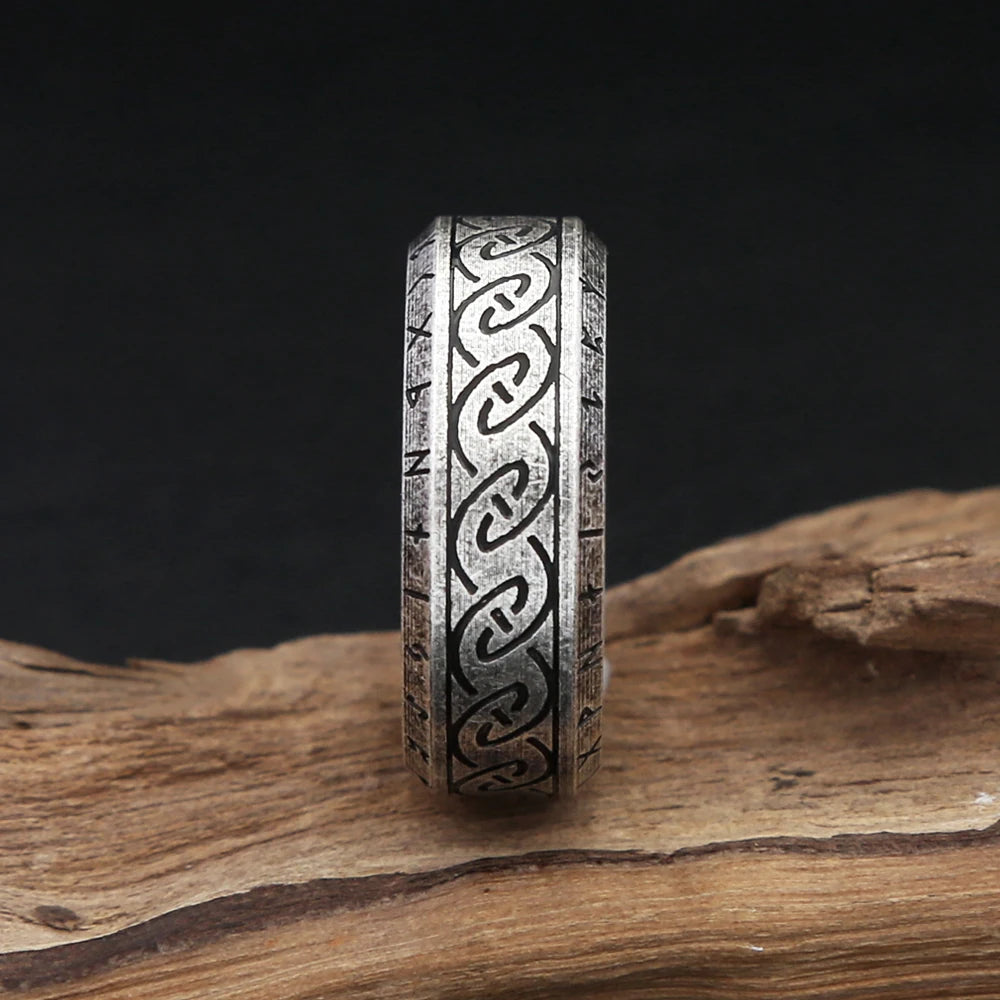 Odin Steel Ring Viking Futhark Runes 316L Norse