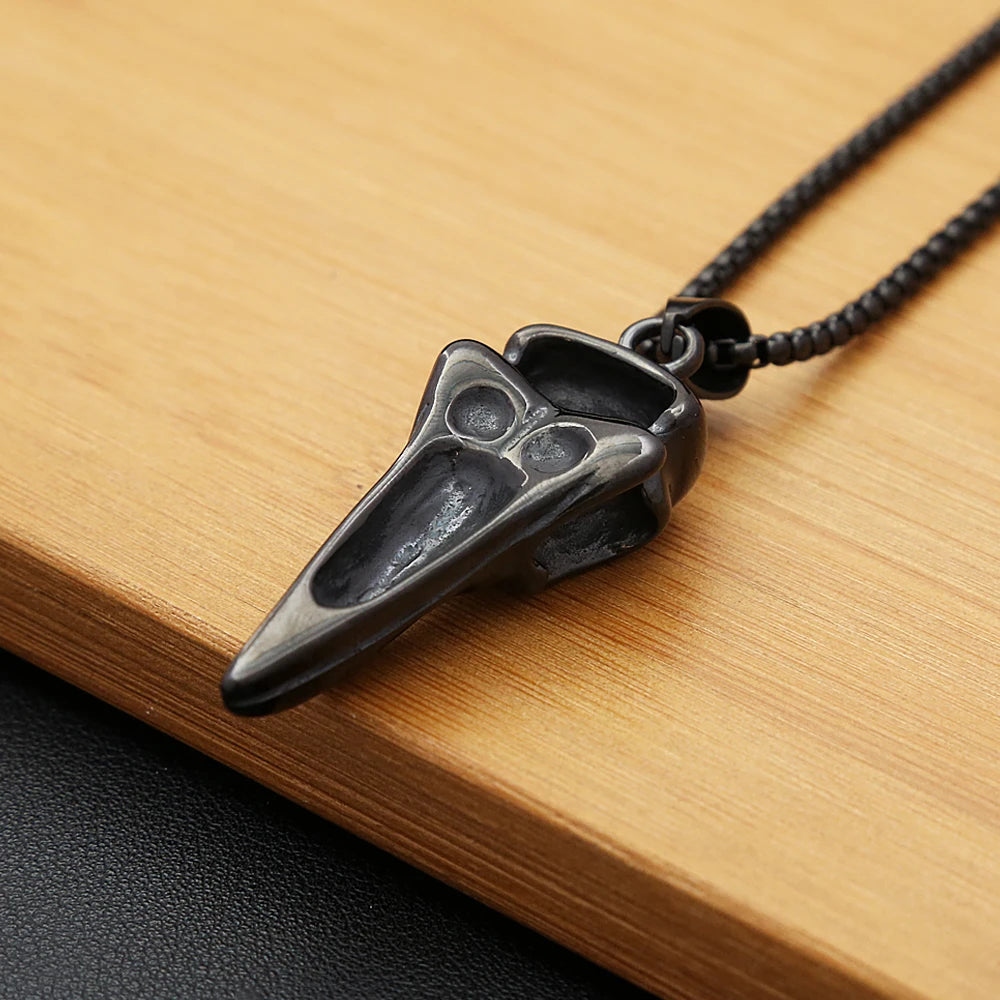 Vintage Nordic Vikings Raven Pendant Necklace Odin Animal Skull Stainless Steel Necklaces For Men Women Fashion Amulet