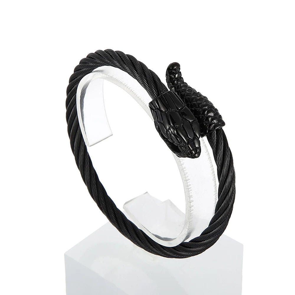 Vintage Nordic Viking Stainless Steel Snake Head Bracelet For Men Boys Rock Hip Hop Animal Bracelets Punk Charm Fashion