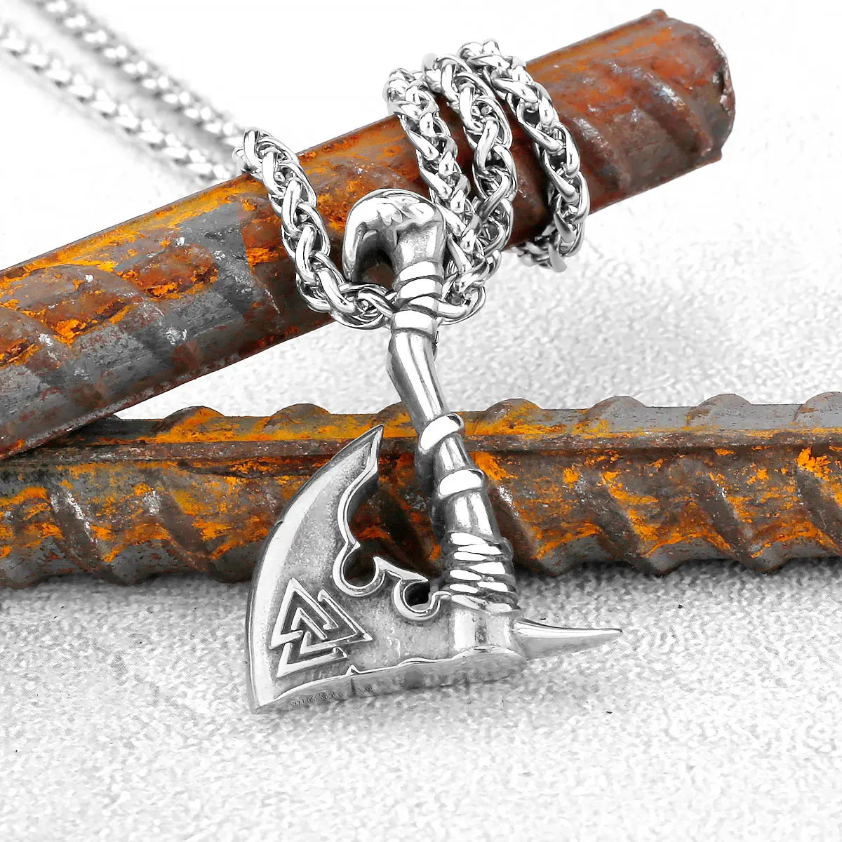 Men Vikings Ax Necklace Gold Color Never Fade Norse Rune Axe Thor Hammer Mjolnir Slavic Amulet Pendant Stainless Steel