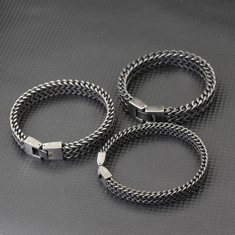 Noter Vintage Stainless Steel Cuban Chain Bracelet Men Hiphop Rock Braslet Bangle Outdoor Sports Camping Cycling