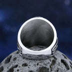 Viking Odin Wolf Rune Ring, Blue Stone — Stainless Steel