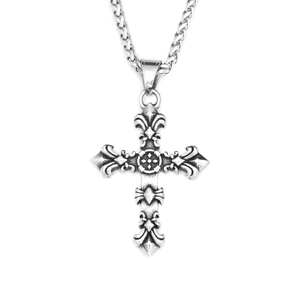 Fashion 316L Stainless Steel Christian Cross Necklace For Men Women Hip Hop Cool Religious Charm Pendant Punk Jewelry