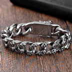 Men's Cast 316l Stainless Steel Skull Link Bracelet Man Punk Gothic Skeleton Head Wristband Biker Rock Chain Jewelry