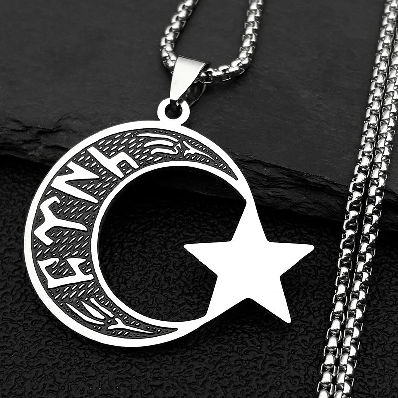 Gold Crescent Moon Star Necklace — Stainless Steel