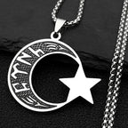 Gold Crescent Moon Star Necklace — Stainless Steel